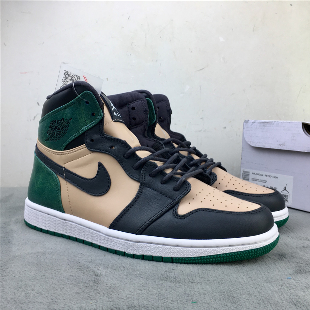 2020 Air Jordan 1 Retro High Black Beign Green Shoes - Click Image to Close